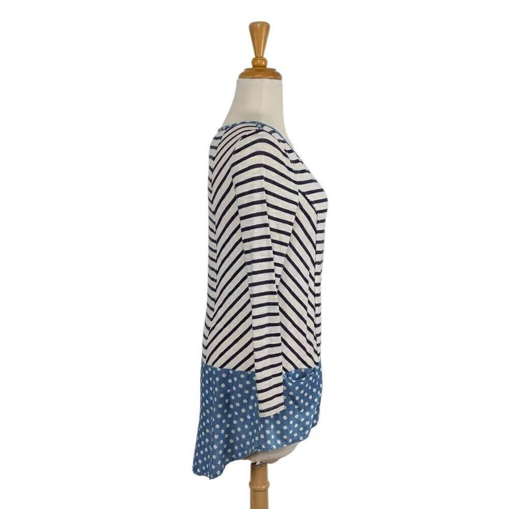 Anthropologie S Postmark Fairley Striped Polka Dot Tunic Top Boho Mod Retro Blue - Picture 5 of 7